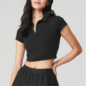 ALO Yoga Black Cropped Prestige Polo top